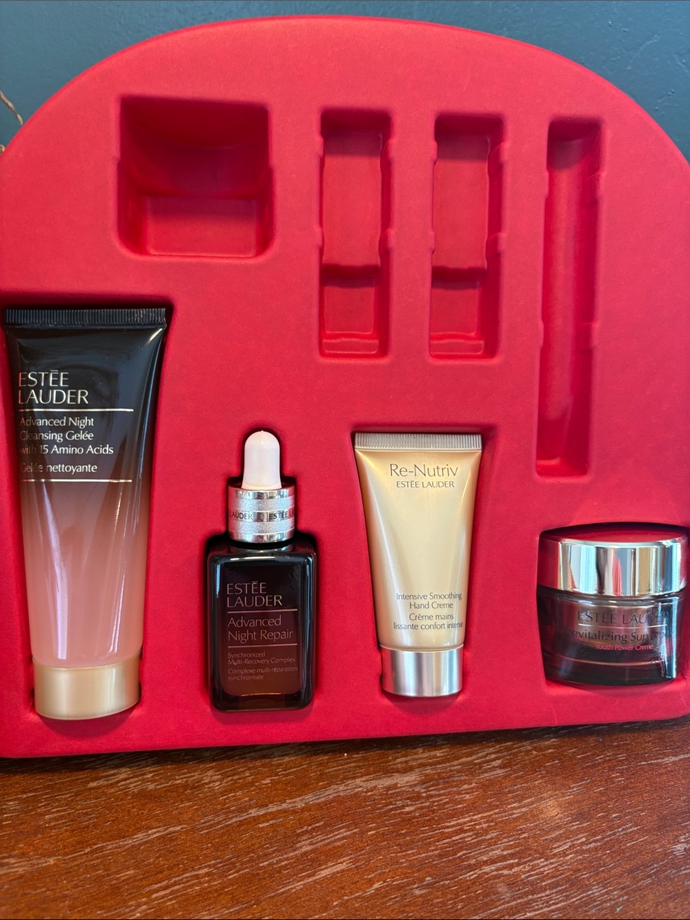 Estee Lauder Skincare Set in Red and Gold Packaging
